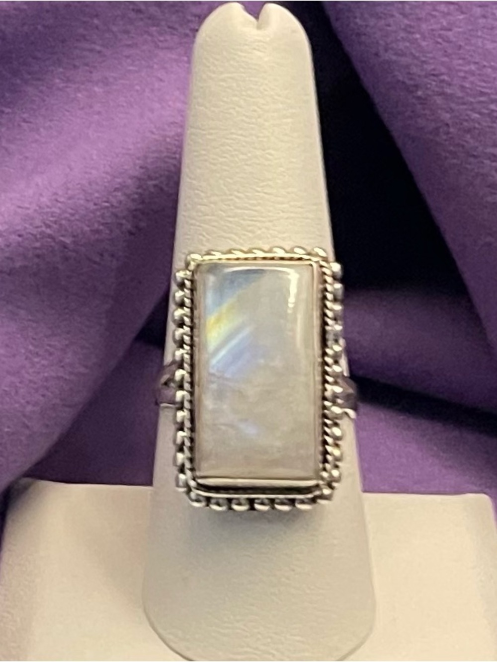 NWOT .925 SS 8.95g Rainbow Moonstone Statement Ring sz 8 approx. 20mm x 10mm